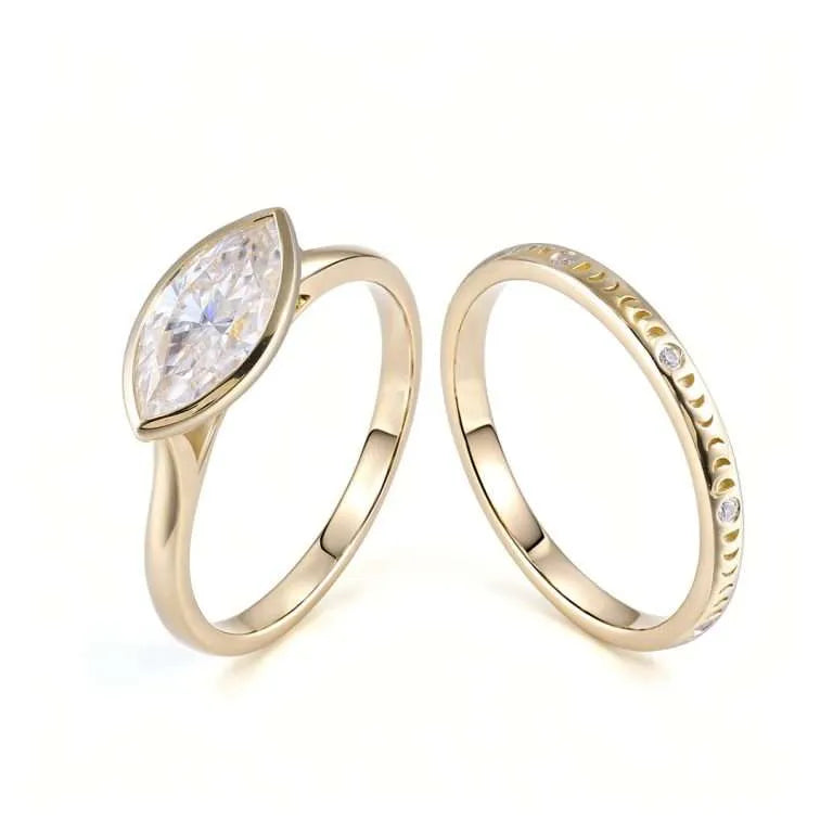 Marquise Bezel Moissanite Ring Set