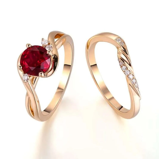 Twisted Band Ruby & Moissanite Ring Set