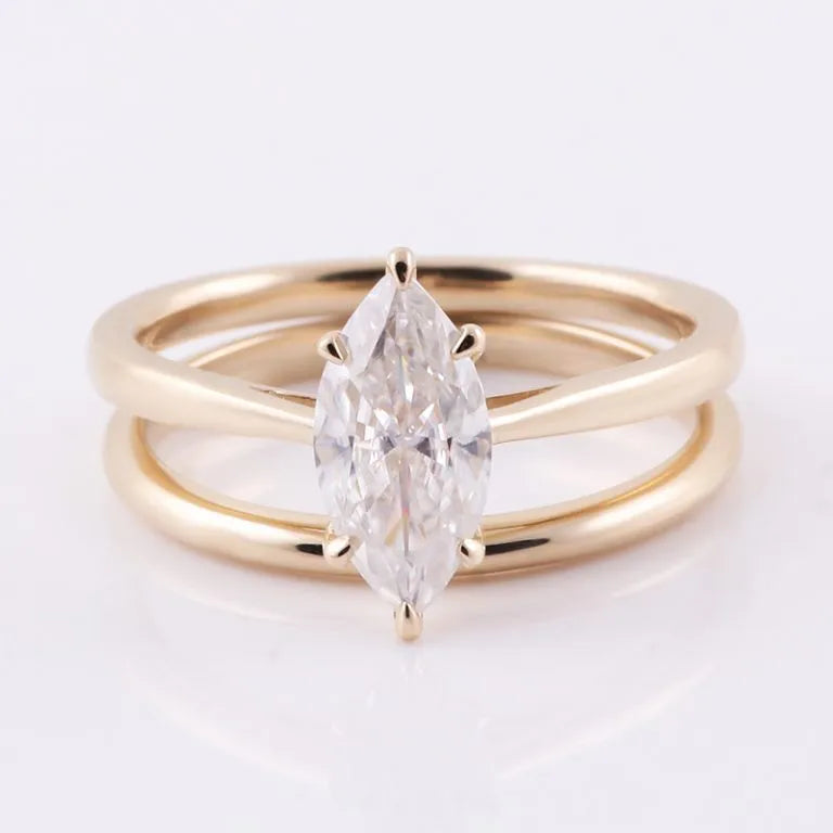 Marquise-Shape Moissanite Ring Set