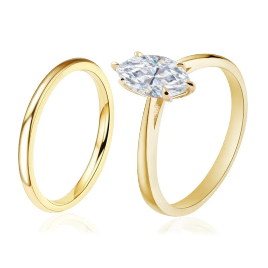 Marquise-Shape Moissanite Ring Set