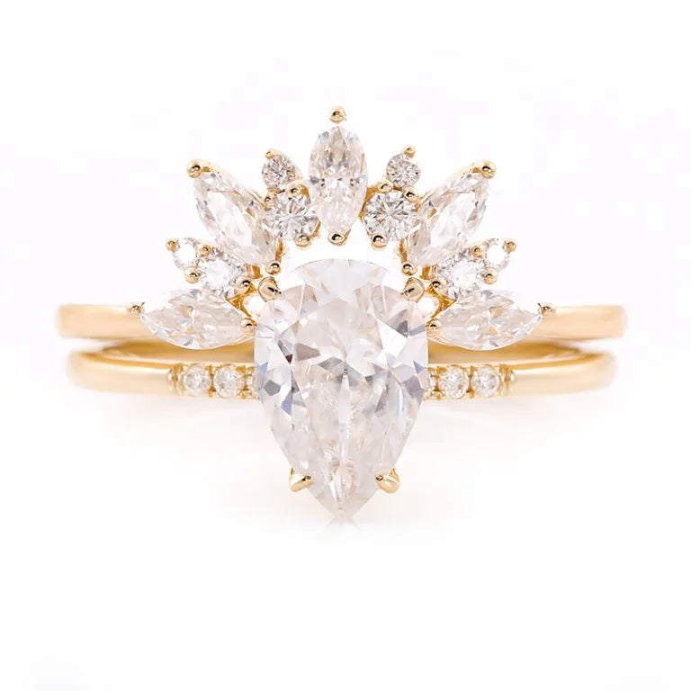 Pear Moissanite with Marquise Moissanite Ring Set