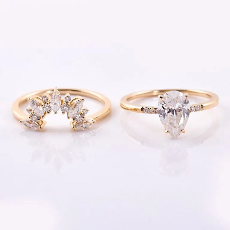 Pear Moissanite with Marquise Moissanite Ring Set