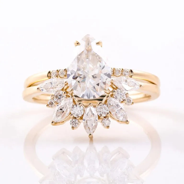 Pear Moissanite with Marquise Moissanite Ring Set