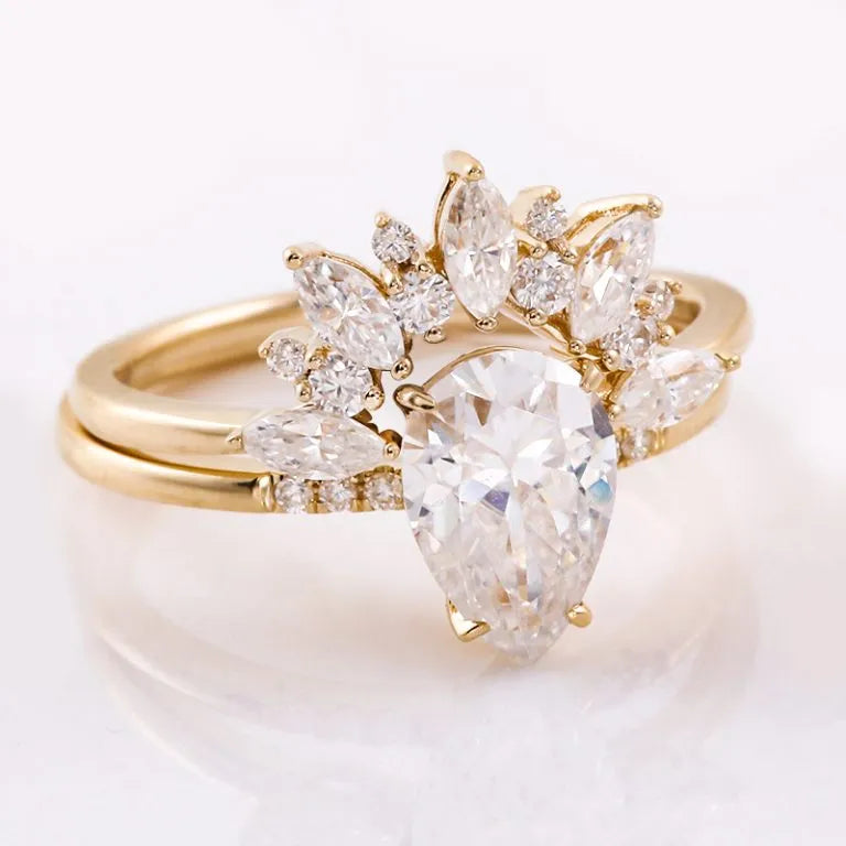 Pear Moissanite with Marquise Moissanite Ring Set