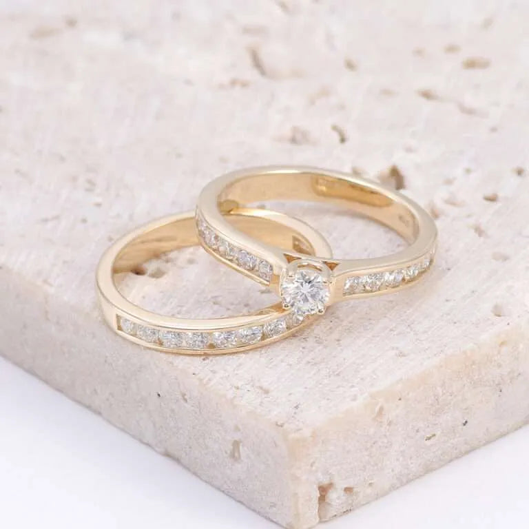 Dual Band Channel Moissanite Ring Set