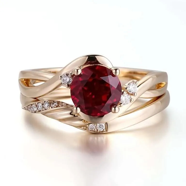 Twisted Band Ruby & Moissanite Ring Set