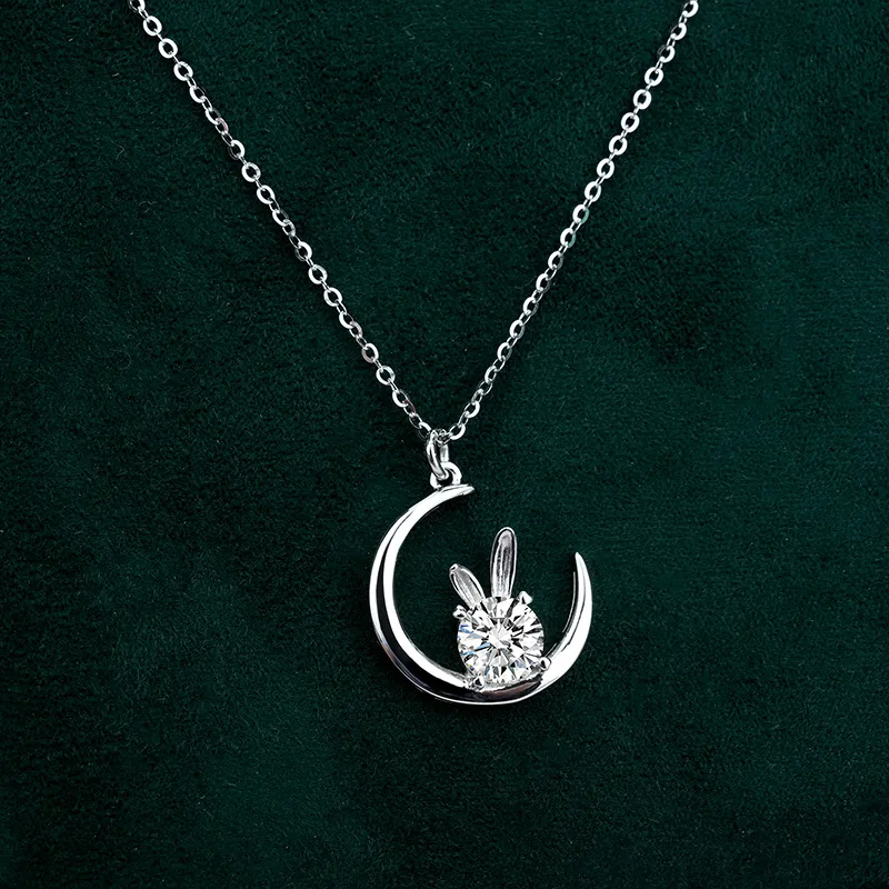 Moon Rabbit Moissanite Pendant Necklace