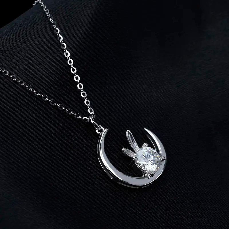 Moon Rabbit Moissanite Pendant Necklace