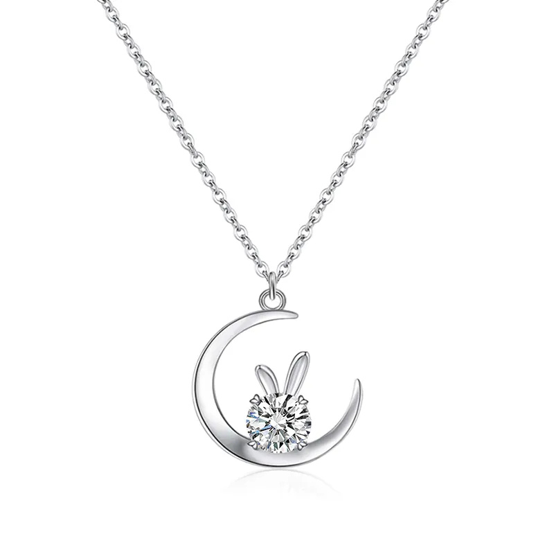 Moon Rabbit Moissanite Pendant Necklace