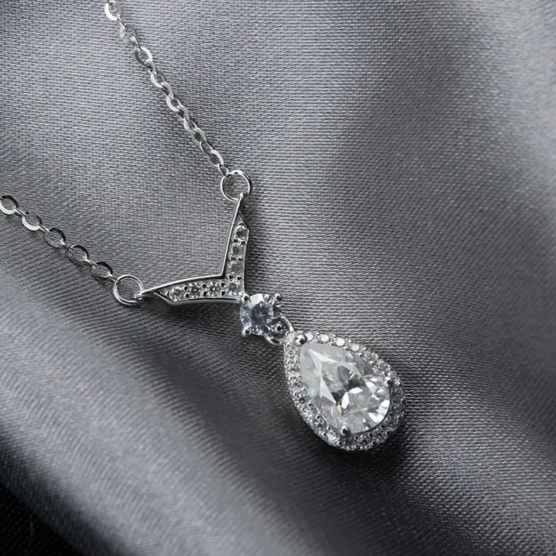 Tear Drop Style Moissanite Pendant Necklace