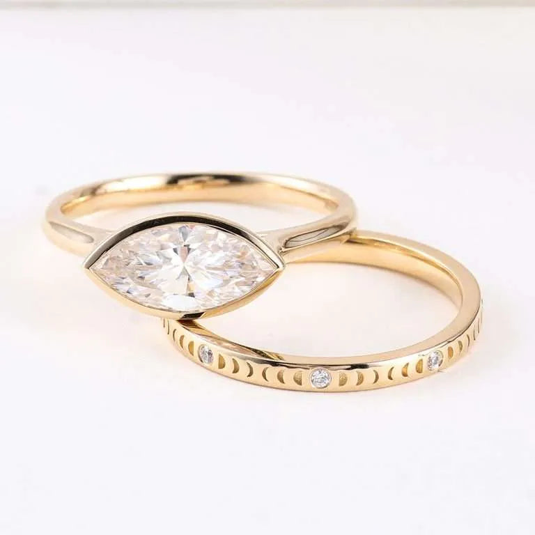 Marquise Bezel Moissanite Ring Set